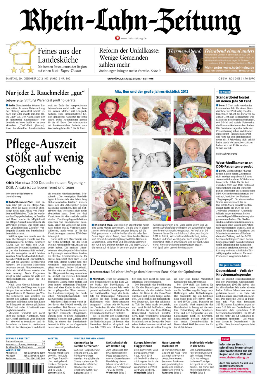 Rhein-Lahn-Zeitung Diez (Archiv) vom Samstag, 29.12.2012