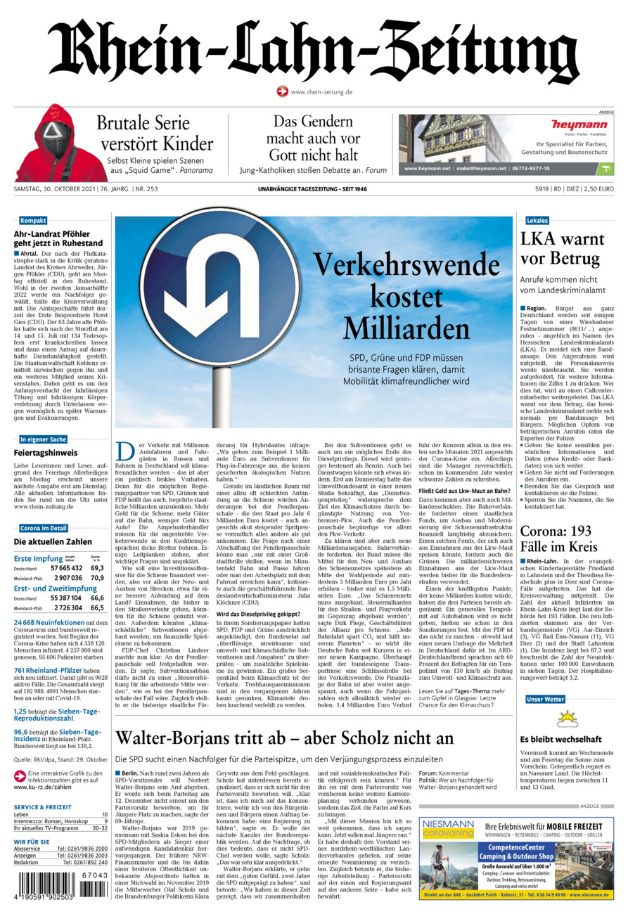 Rhein-Lahn-Zeitung Diez (Archiv) vom Samstag, 30.10.2021