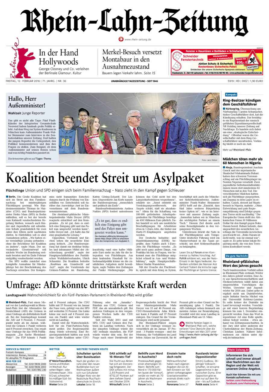 Rhein-Lahn-Zeitung Diez (Archiv) vom Freitag, 12.02.2016
