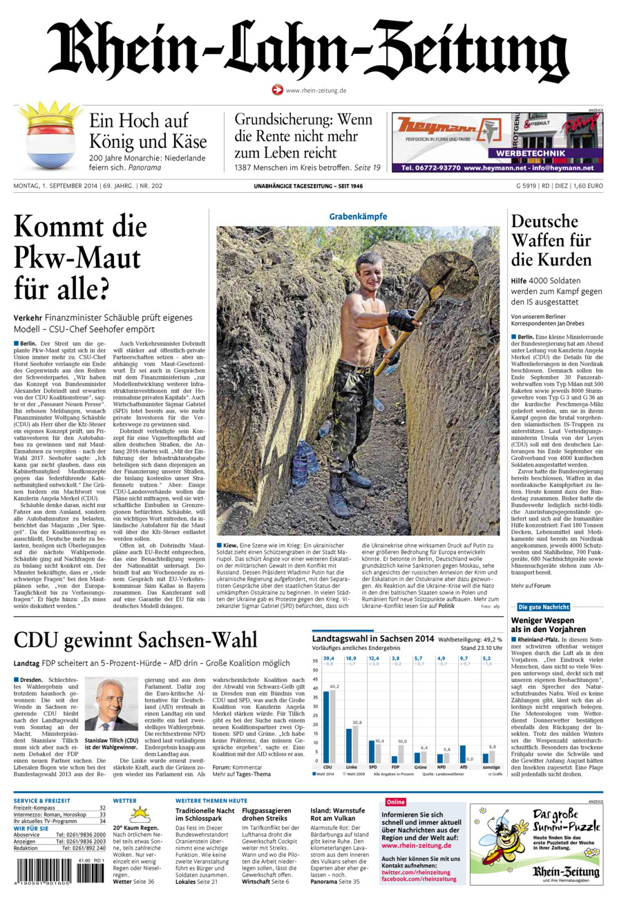 Rhein-Lahn-Zeitung Diez (Archiv) vom Montag, 01.09.2014