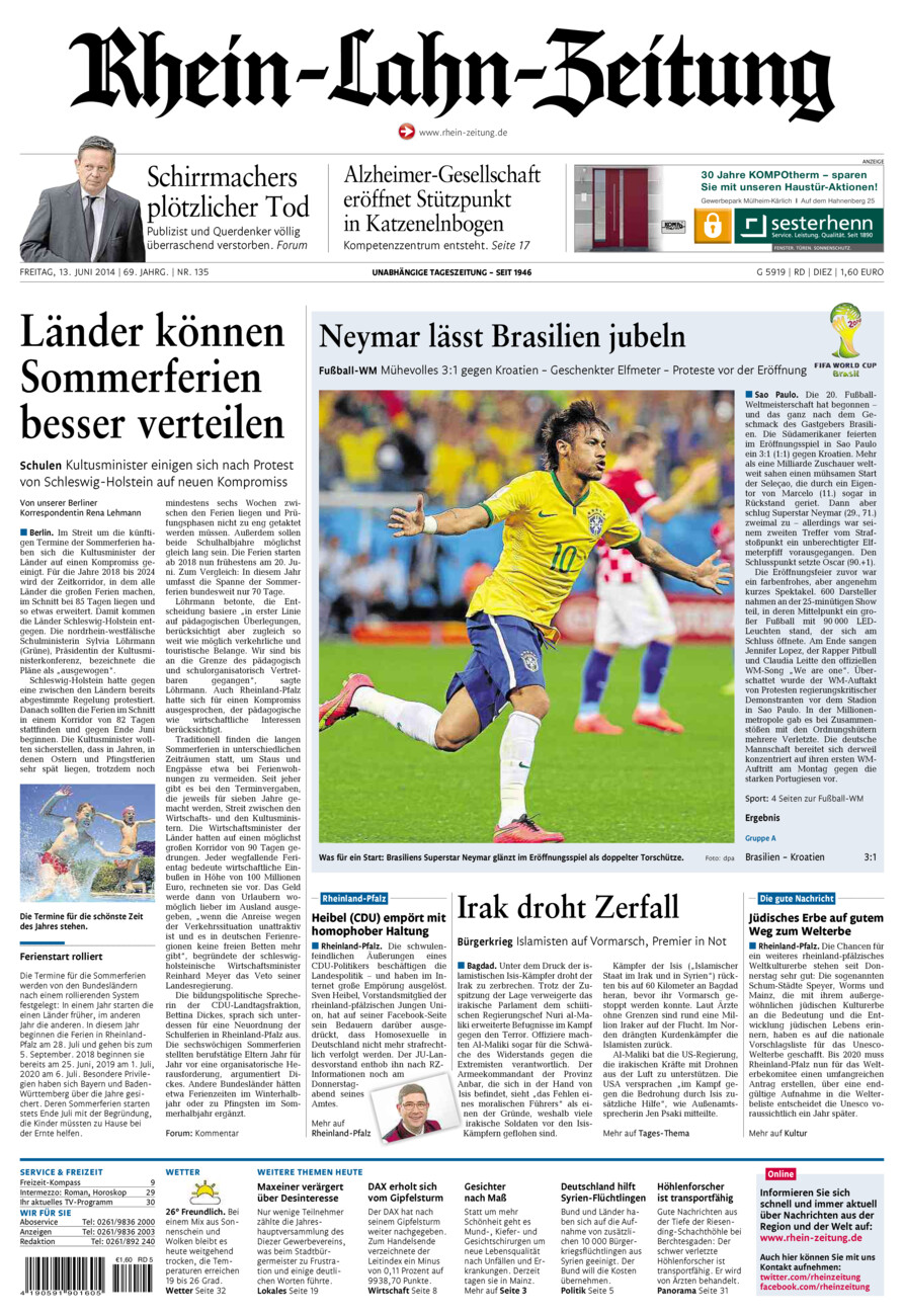 Rhein-Lahn-Zeitung Diez (Archiv) vom Freitag, 13.06.2014