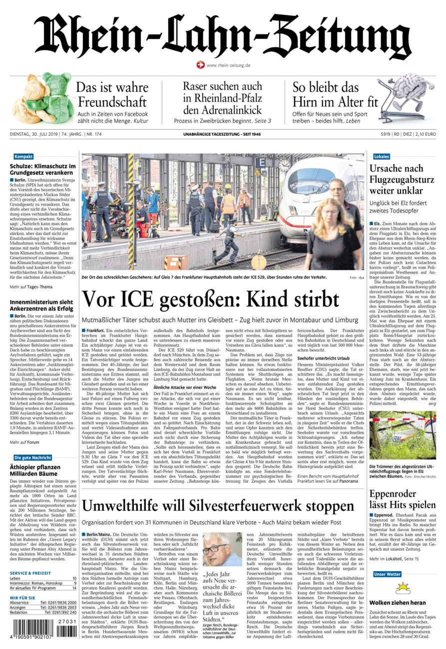 Rhein-Lahn-Zeitung Diez (Archiv) vom Dienstag, 30.07.2019