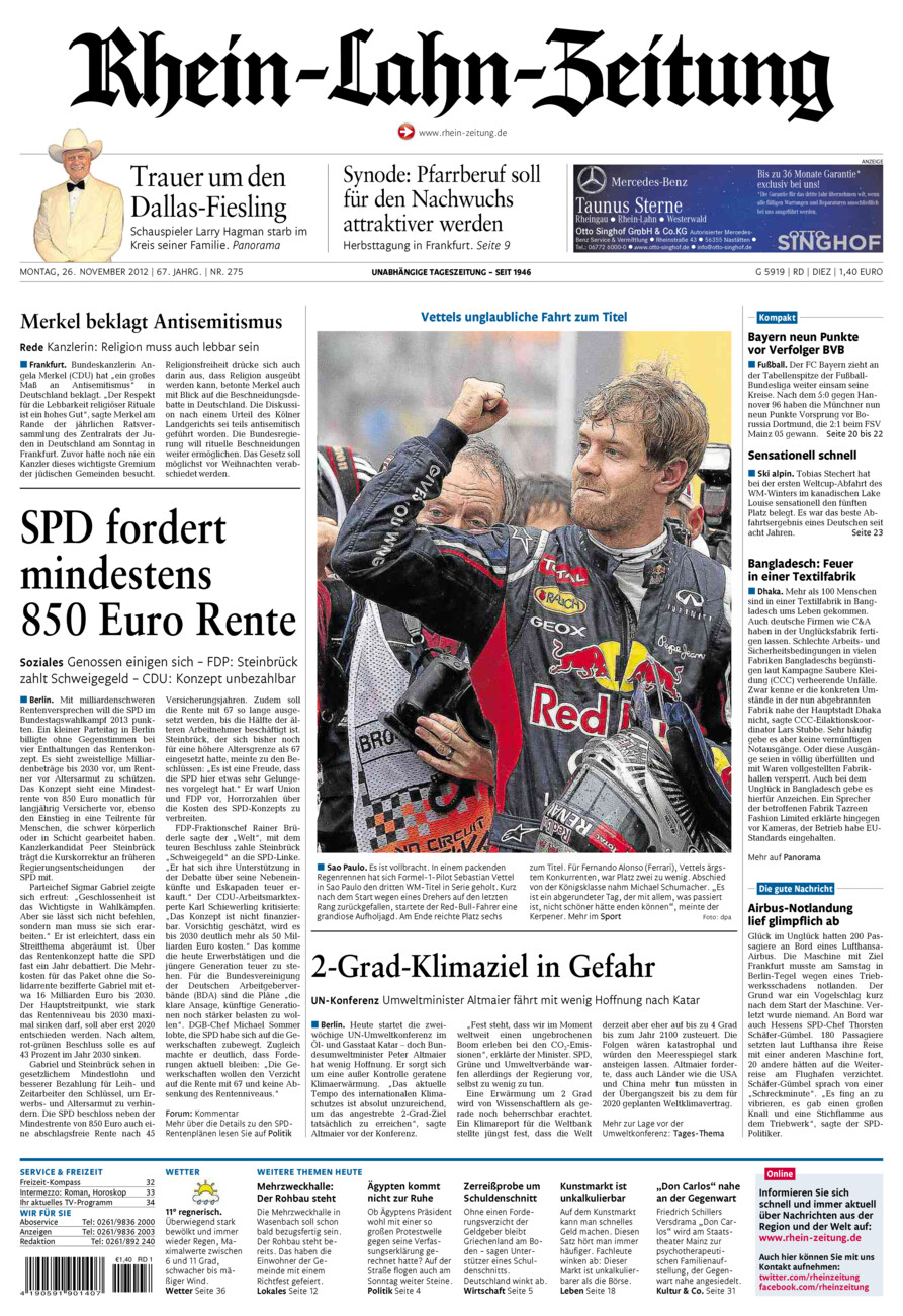 Rhein-Lahn-Zeitung Diez (Archiv) vom Montag, 26.11.2012