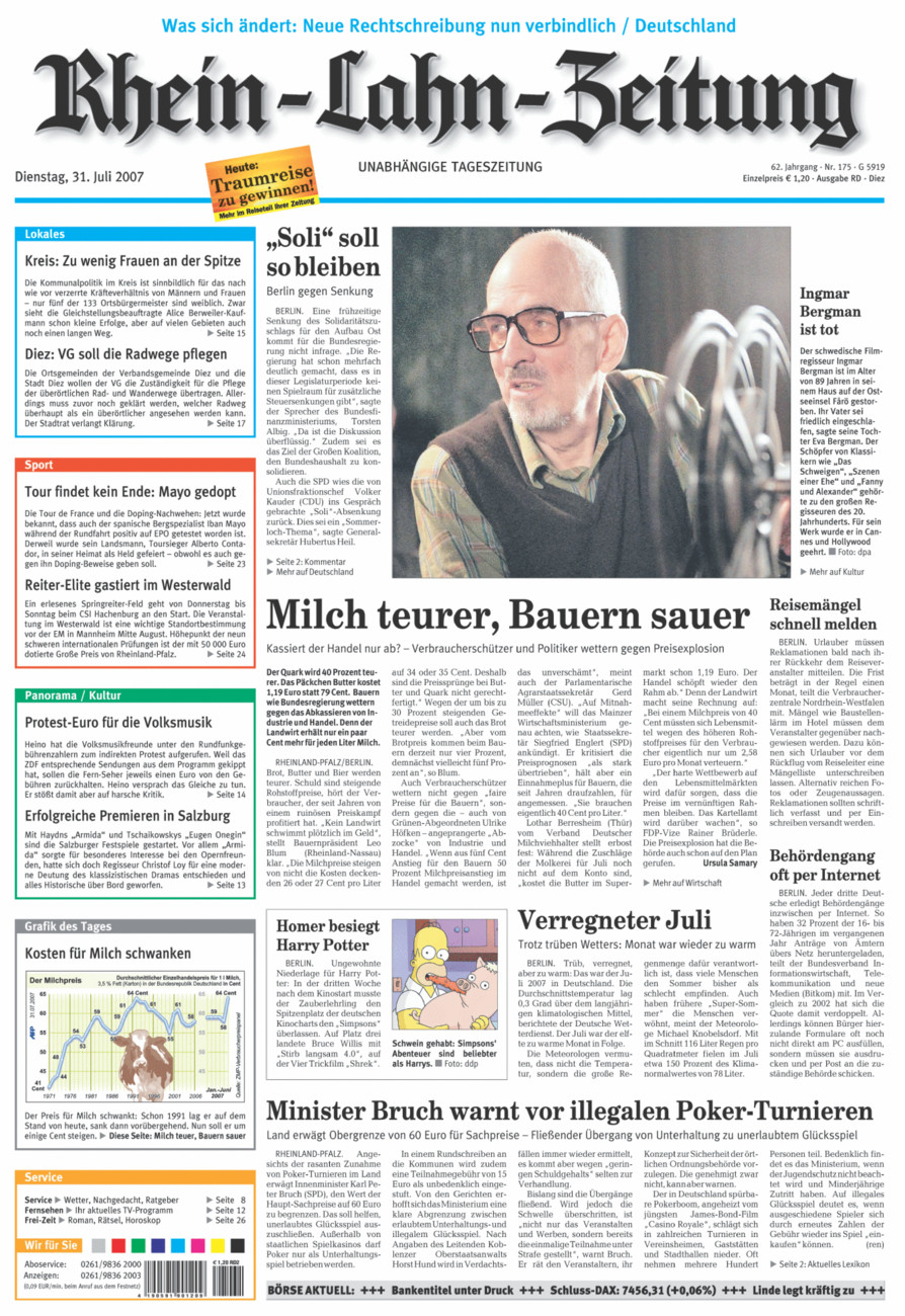 Rhein-Lahn-Zeitung Diez (Archiv) vom Dienstag, 31.07.2007