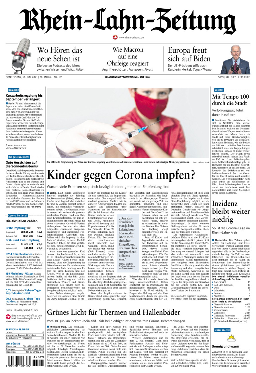 Rhein-Lahn-Zeitung Diez (Archiv) vom Donnerstag, 10.06.2021