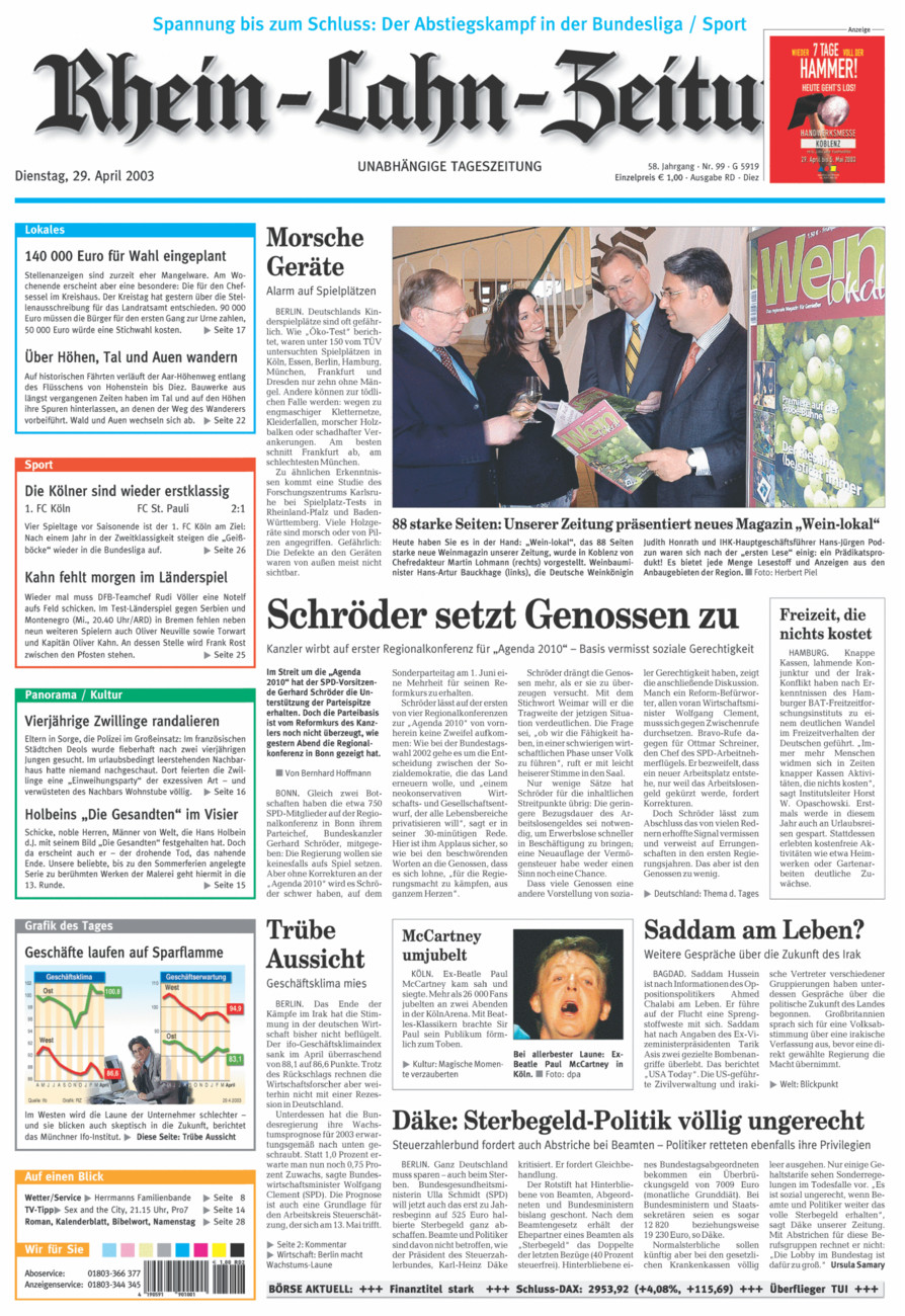 Rhein-Lahn-Zeitung Diez (Archiv) vom Dienstag, 29.04.2003