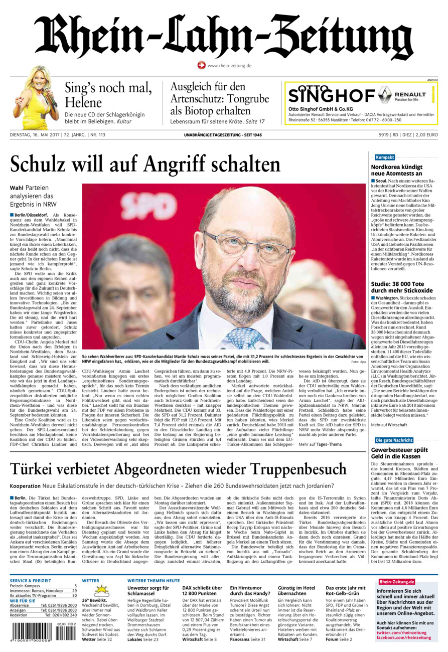 Rhein-Lahn-Zeitung Diez (Archiv) vom Dienstag, 16.05.2017