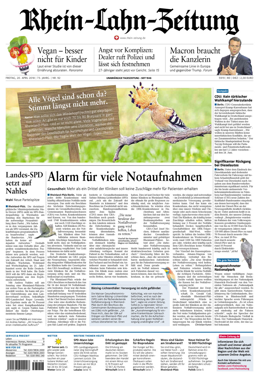 Rhein-Lahn-Zeitung Diez (Archiv) vom Freitag, 20.04.2018