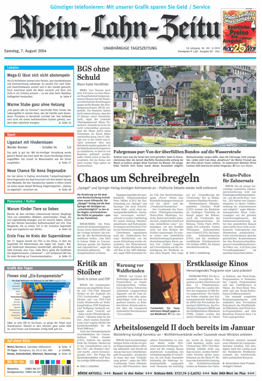 Rhein-Lahn-Zeitung Diez (Archiv) vom Samstag, 07.08.2004