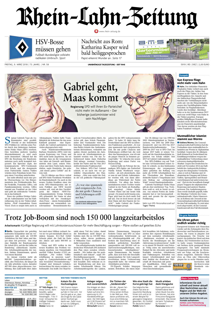 Rhein-Lahn-Zeitung Diez (Archiv) vom Freitag, 09.03.2018