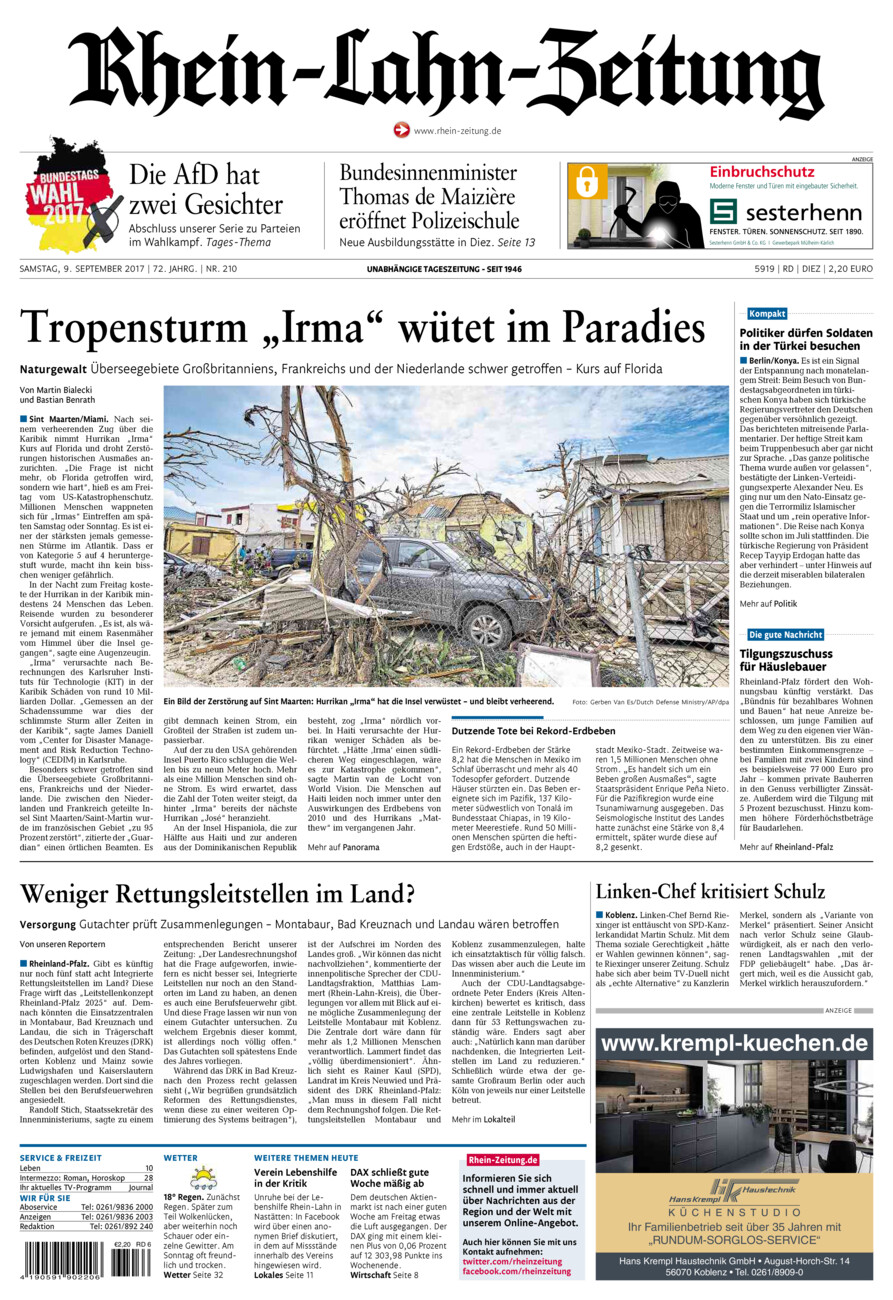 Rhein-Lahn-Zeitung Diez (Archiv) vom Samstag, 09.09.2017