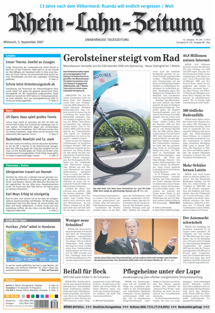 Rhein-Lahn-Zeitung Diez (Archiv) vom Mittwoch, 05.09.2007