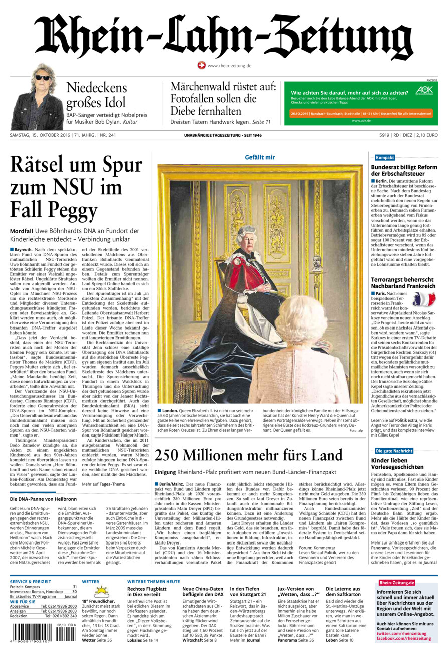 Rhein-Lahn-Zeitung Diez (Archiv) vom Samstag, 15.10.2016