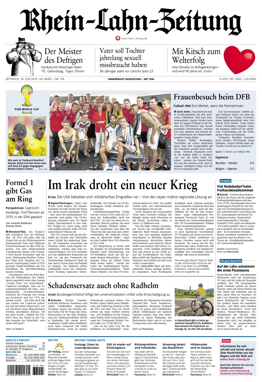 Rhein-Lahn-Zeitung Diez (Archiv) vom Mittwoch, 18.06.2014
