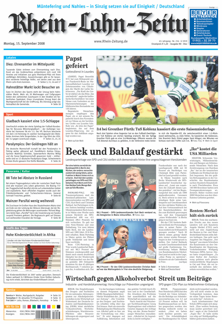 Rhein-Lahn-Zeitung Diez (Archiv) vom Montag, 15.09.2008