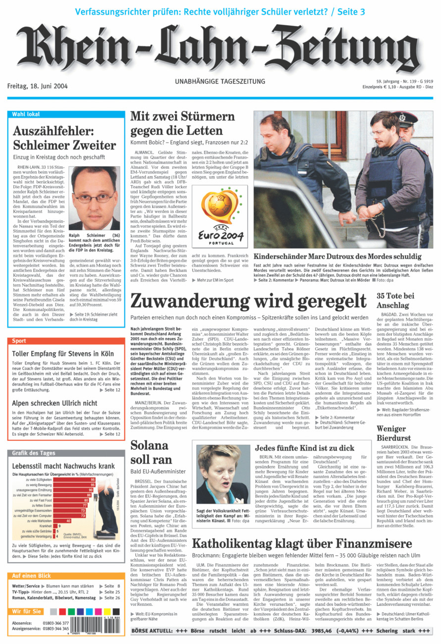 Rhein-Lahn-Zeitung Diez (Archiv) vom Freitag, 18.06.2004