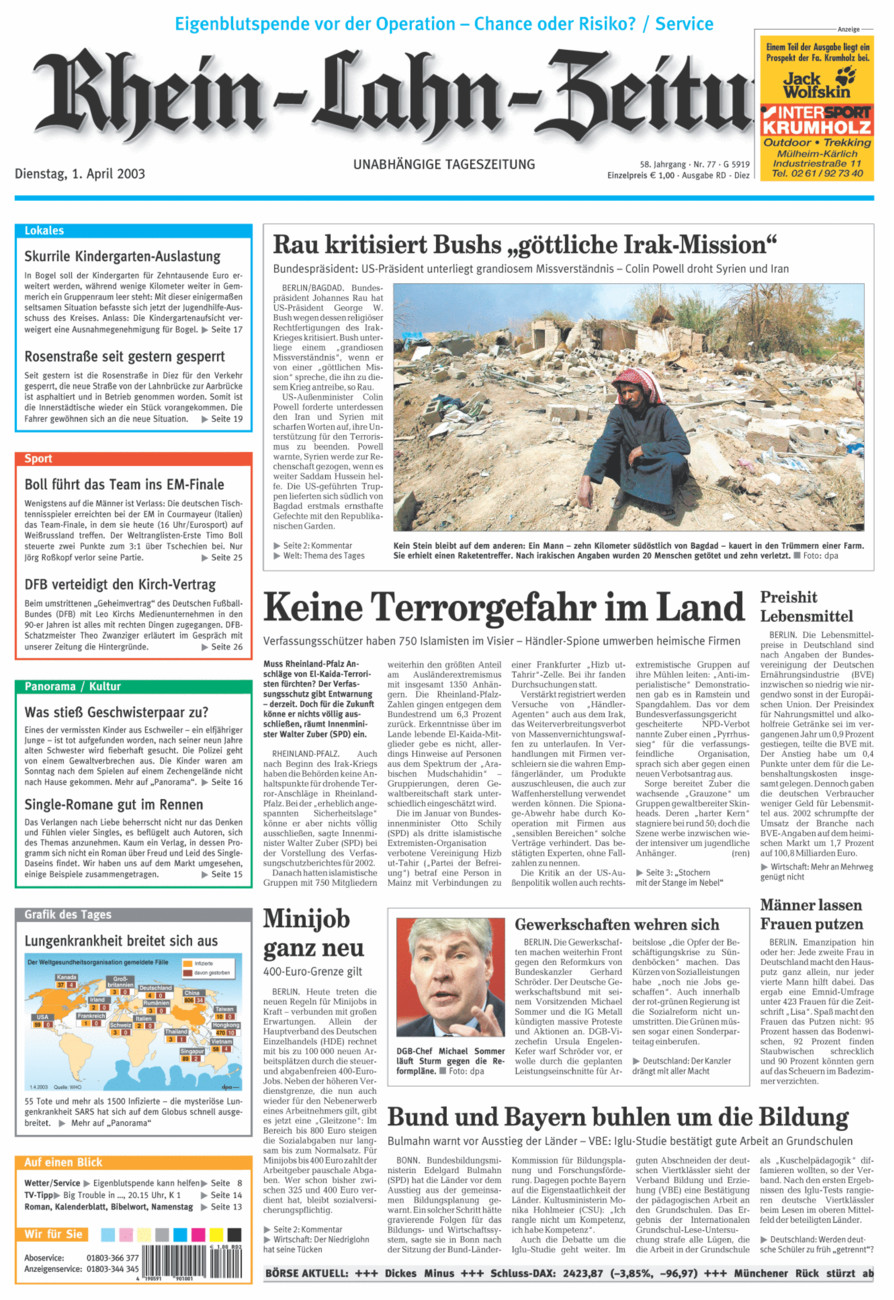 Rhein-Lahn-Zeitung Diez (Archiv) vom Dienstag, 01.04.2003