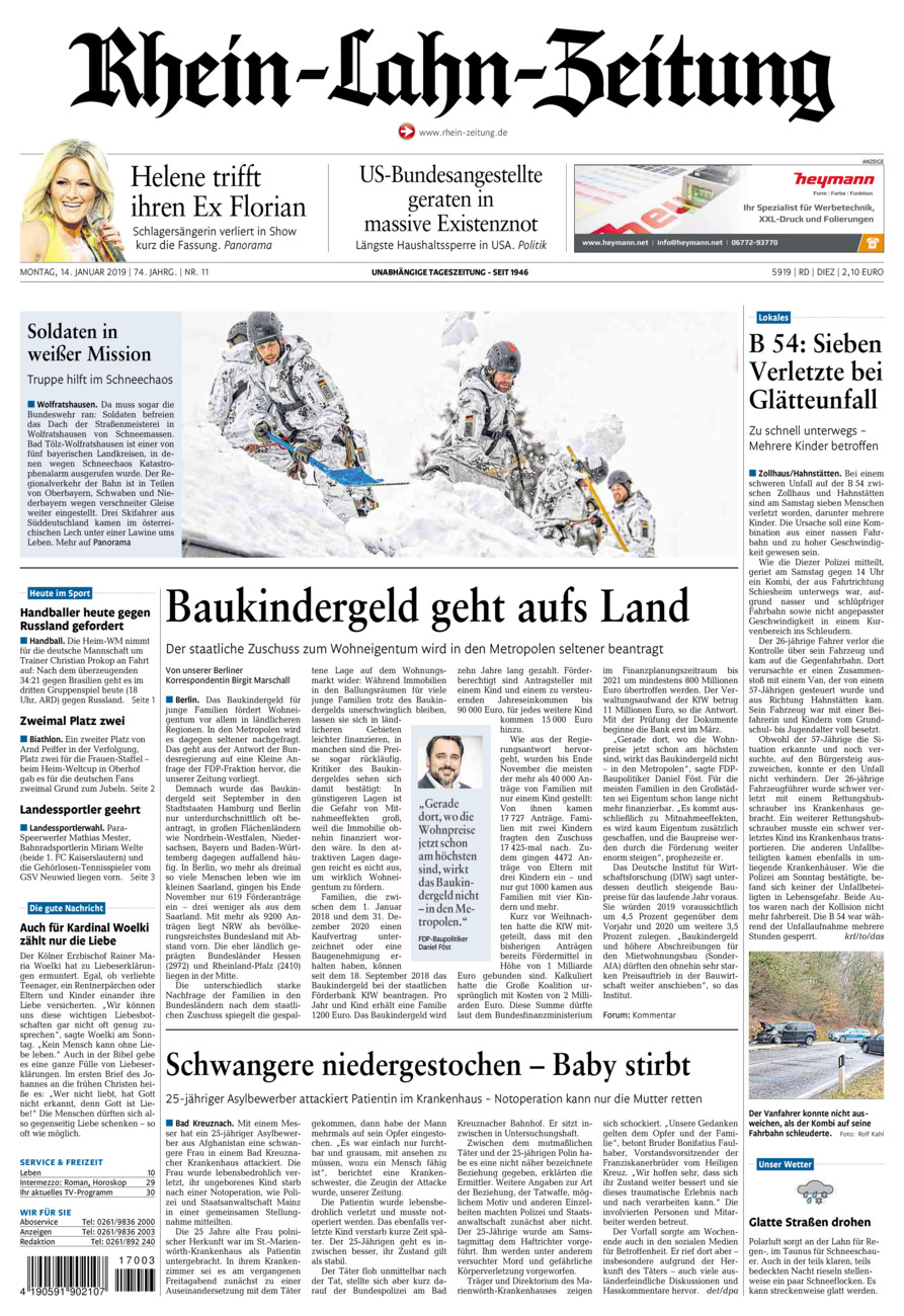 Rhein-Lahn-Zeitung Diez (Archiv) vom Montag, 14.01.2019