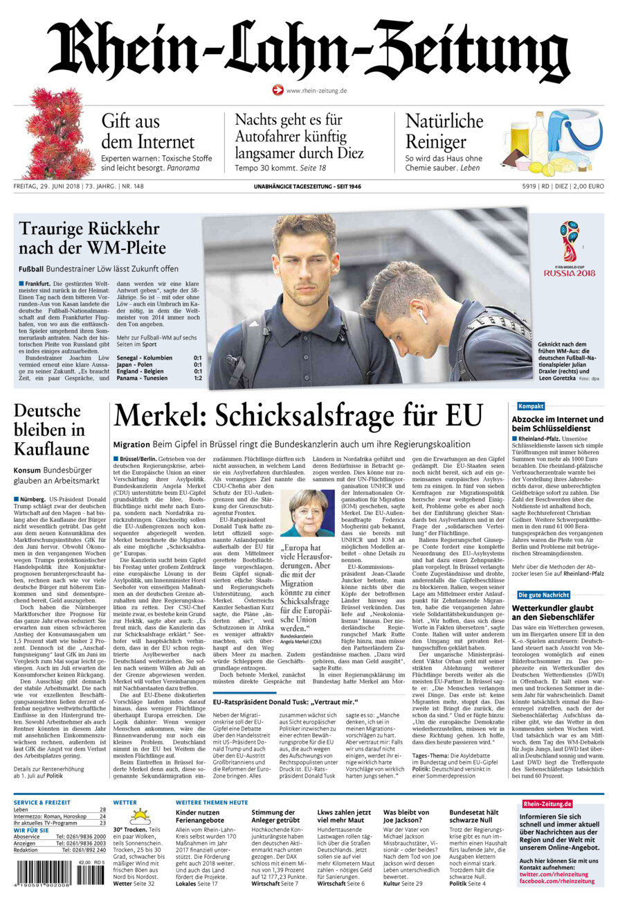 Rhein-Lahn-Zeitung Diez (Archiv) vom Freitag, 29.06.2018