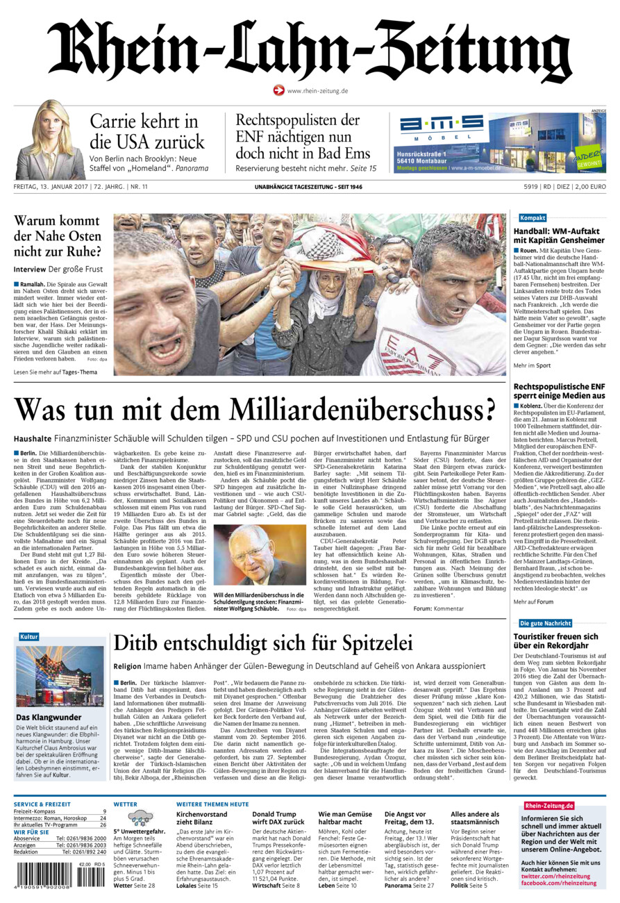 Rhein-Lahn-Zeitung Diez (Archiv) vom Freitag, 13.01.2017