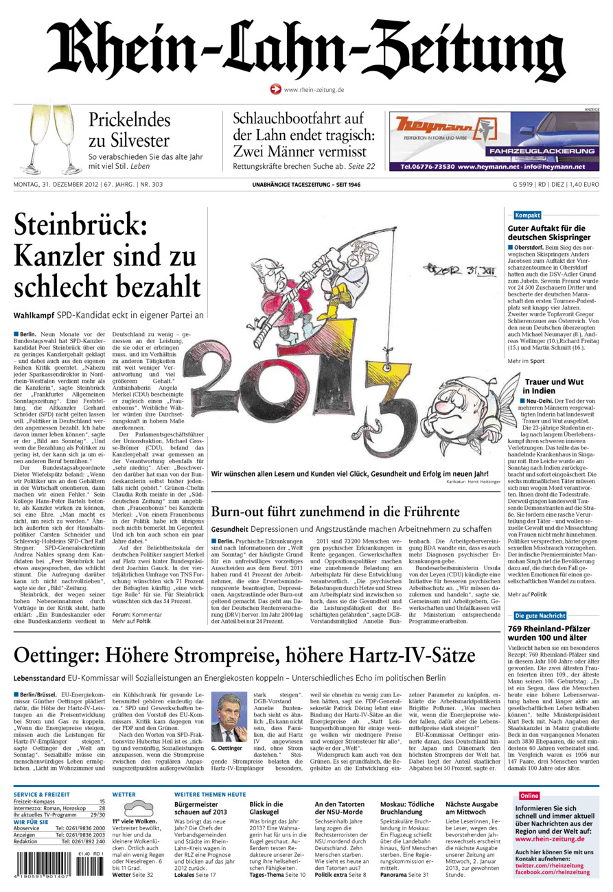 Rhein-Lahn-Zeitung Diez (Archiv) vom Montag, 31.12.2012
