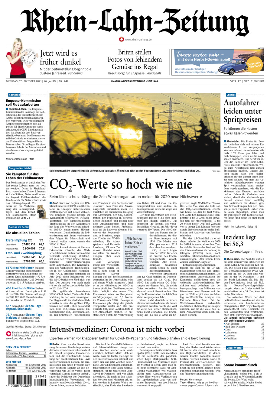 Rhein-Lahn-Zeitung Diez (Archiv) vom Dienstag, 26.10.2021