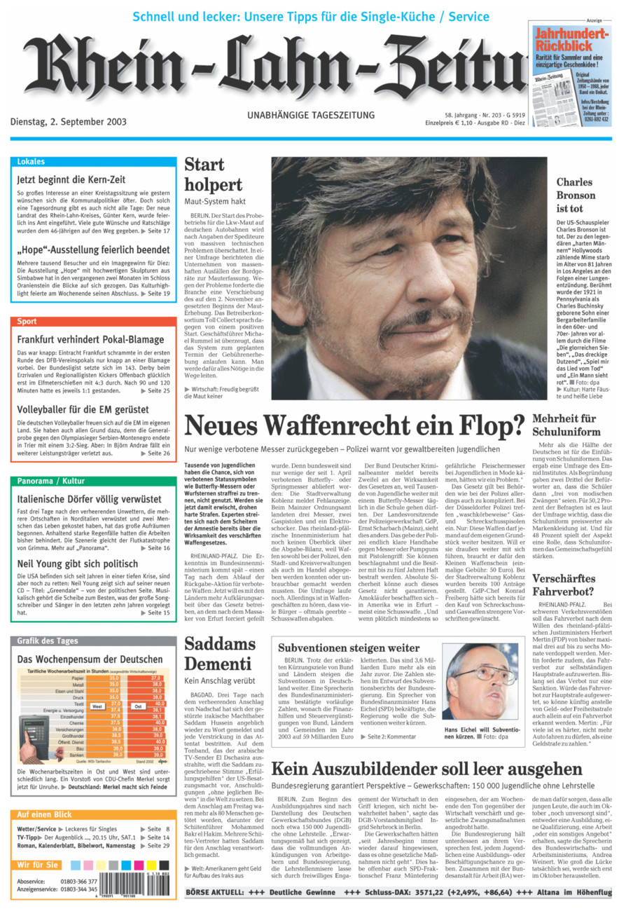 Rhein-Lahn-Zeitung Diez (Archiv) vom Dienstag, 02.09.2003
