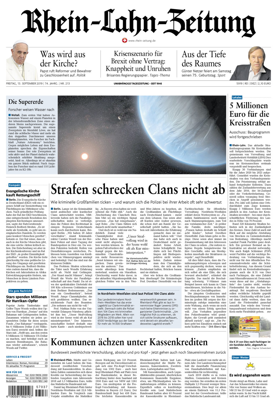 Rhein-Lahn-Zeitung Diez (Archiv) vom Freitag, 13.09.2019