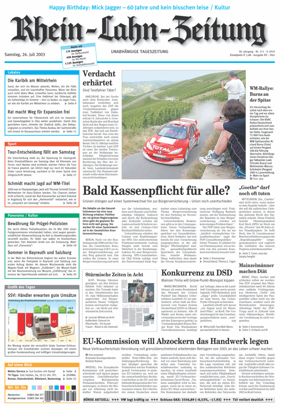 Rhein-Lahn-Zeitung Diez (Archiv) vom Samstag, 26.07.2003