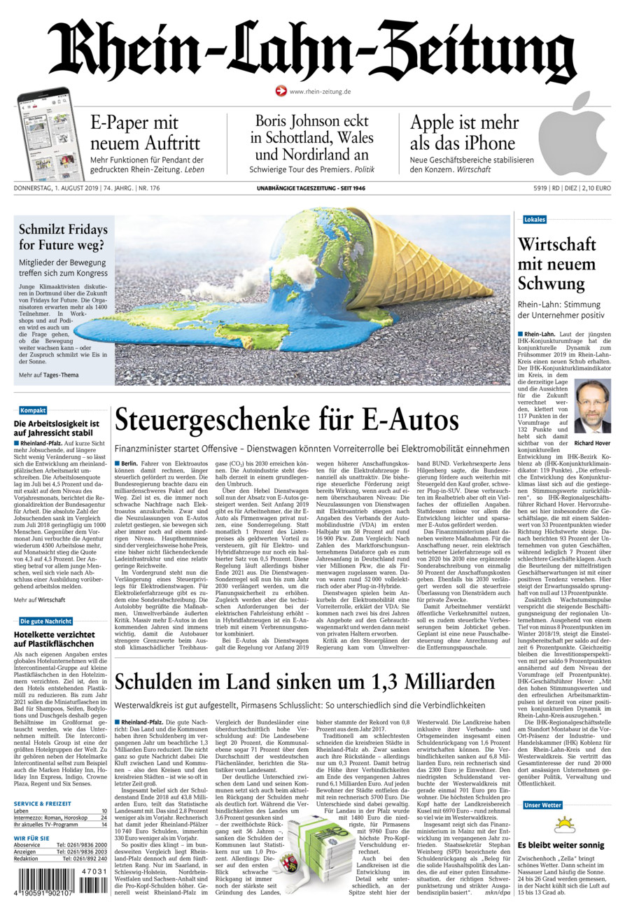 Rhein-Lahn-Zeitung Diez (Archiv) vom Donnerstag, 01.08.2019