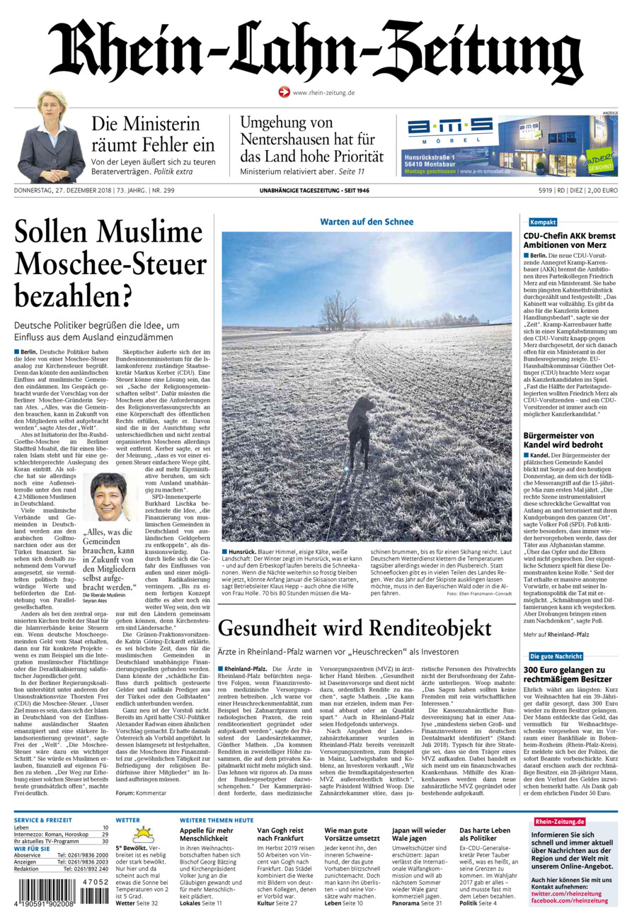 Rhein-Lahn-Zeitung Diez (Archiv) vom Donnerstag, 27.12.2018