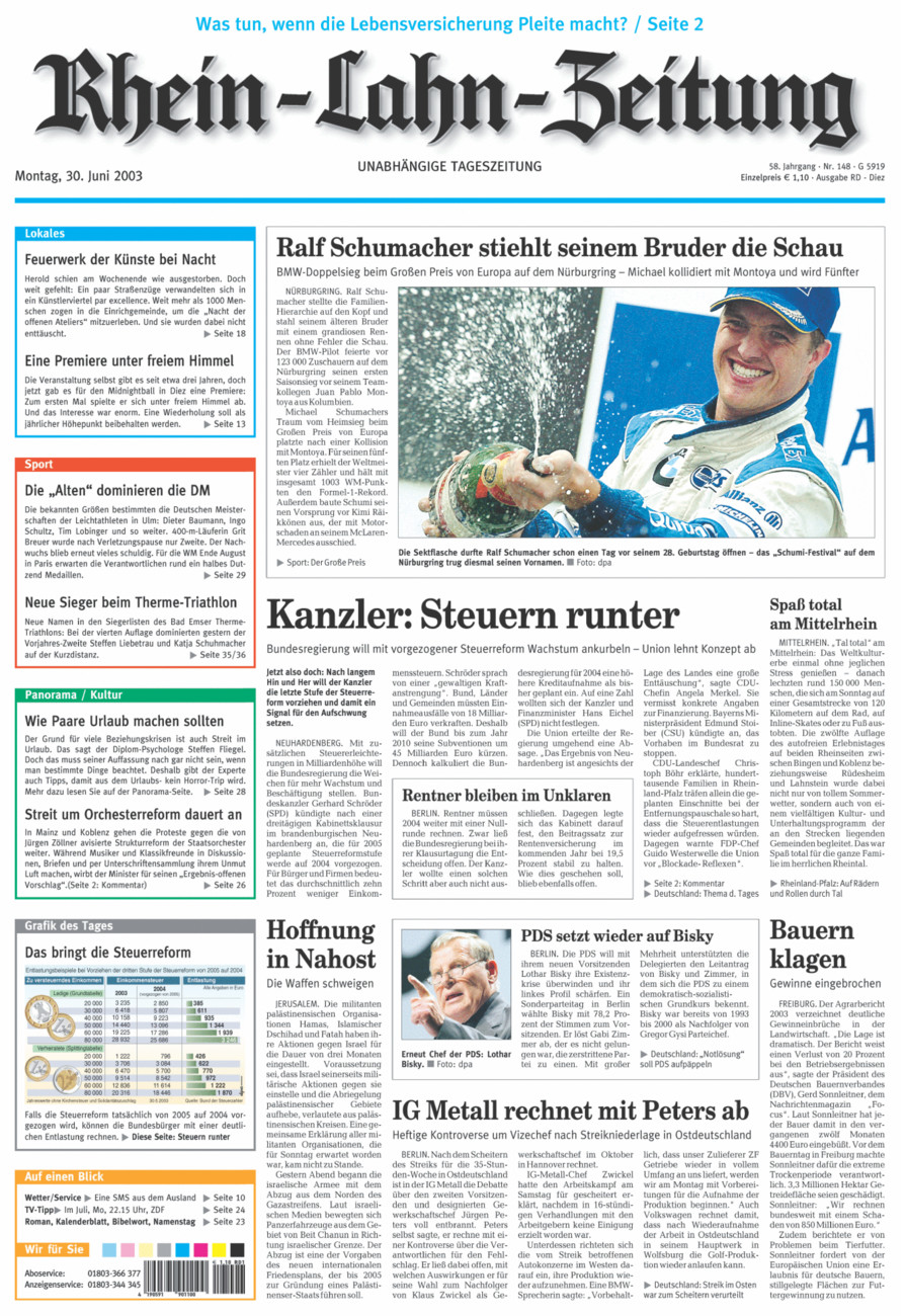 Rhein-Lahn-Zeitung Diez (Archiv) vom Montag, 30.06.2003