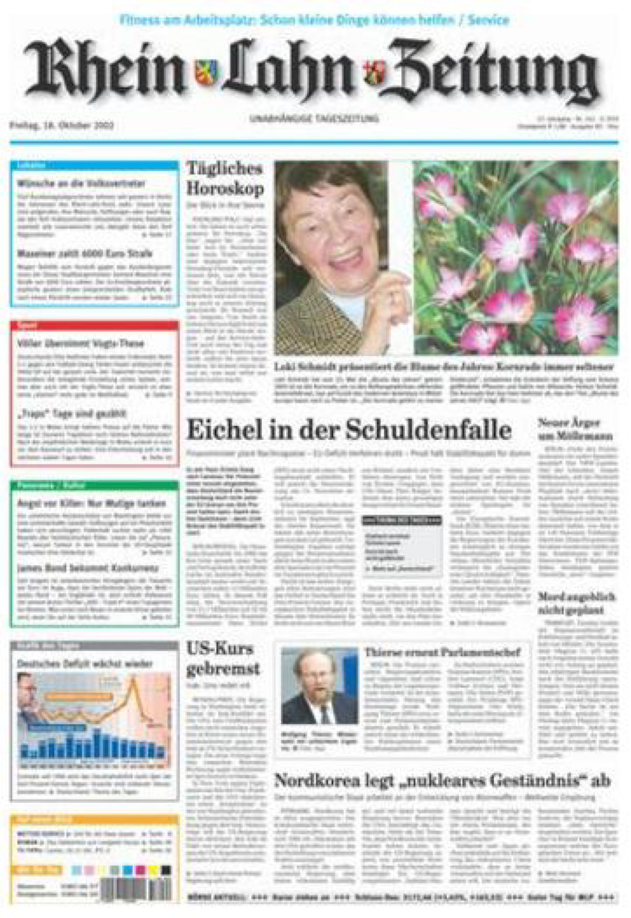 Rhein-Lahn-Zeitung Diez (Archiv) vom Freitag, 18.10.2002