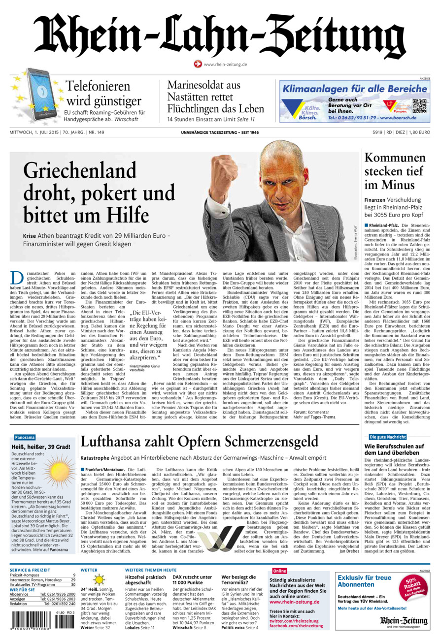 Rhein-Lahn-Zeitung Diez (Archiv) vom Mittwoch, 01.07.2015