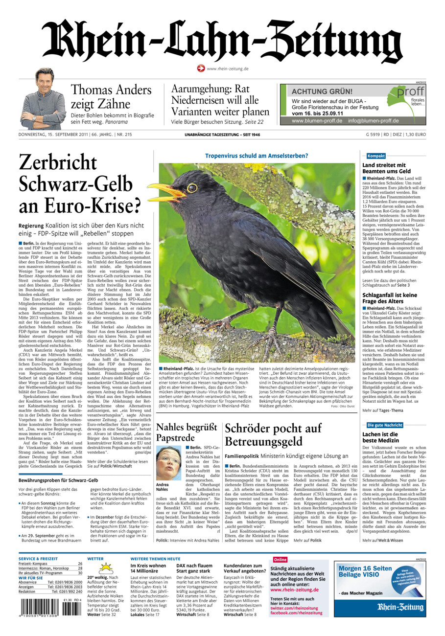 Rhein-Lahn-Zeitung Diez (Archiv) vom Donnerstag, 15.09.2011