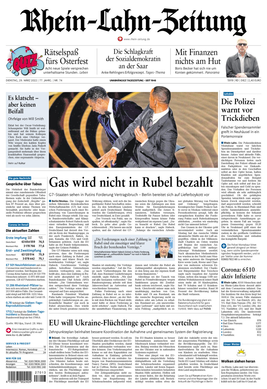 Rhein-Lahn-Zeitung Diez (Archiv) vom Dienstag, 29.03.2022