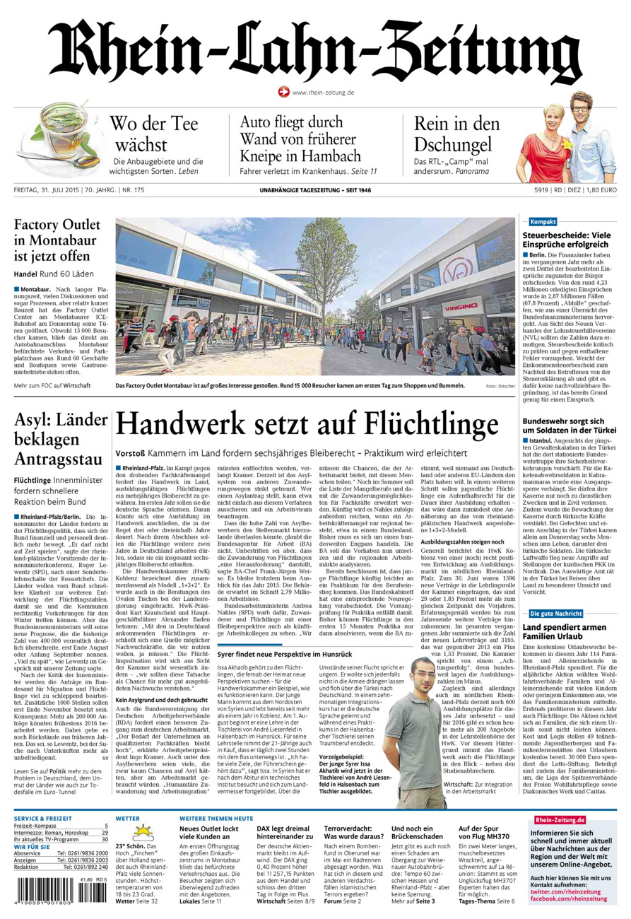 Rhein-Lahn-Zeitung Diez (Archiv) vom Freitag, 31.07.2015