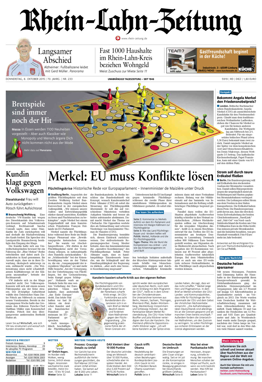 Rhein-Lahn-Zeitung Diez (Archiv) vom Donnerstag, 08.10.2015