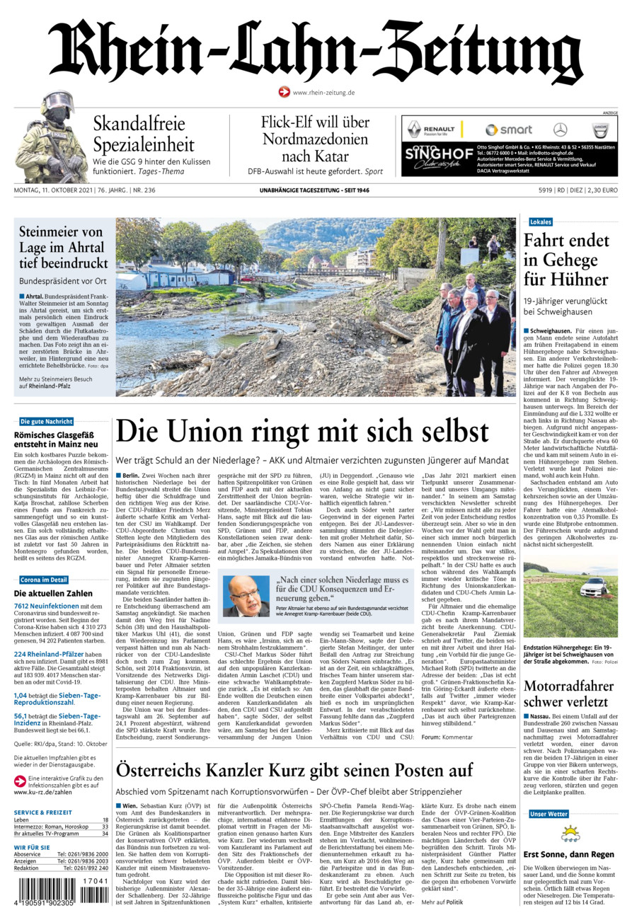 Rhein-Lahn-Zeitung Diez (Archiv) vom Montag, 11.10.2021