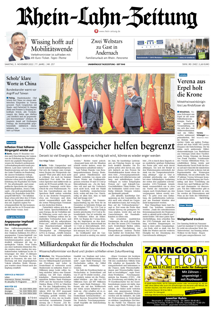 Rhein-Lahn-Zeitung Diez (Archiv) vom Samstag, 05.11.2022