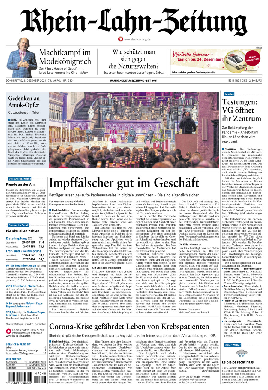 Rhein-Lahn-Zeitung Diez (Archiv) vom Donnerstag, 02.12.2021