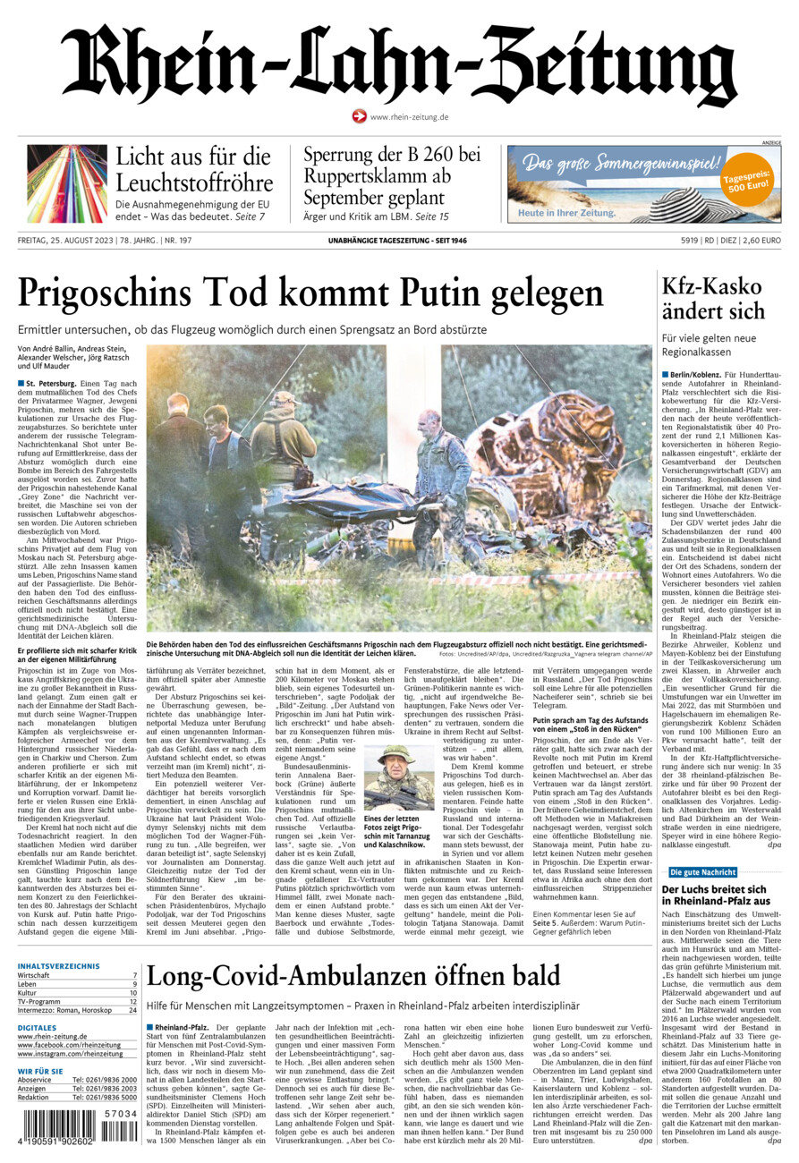 Rhein-Lahn-Zeitung Diez (Archiv) vom Freitag, 25.08.2023