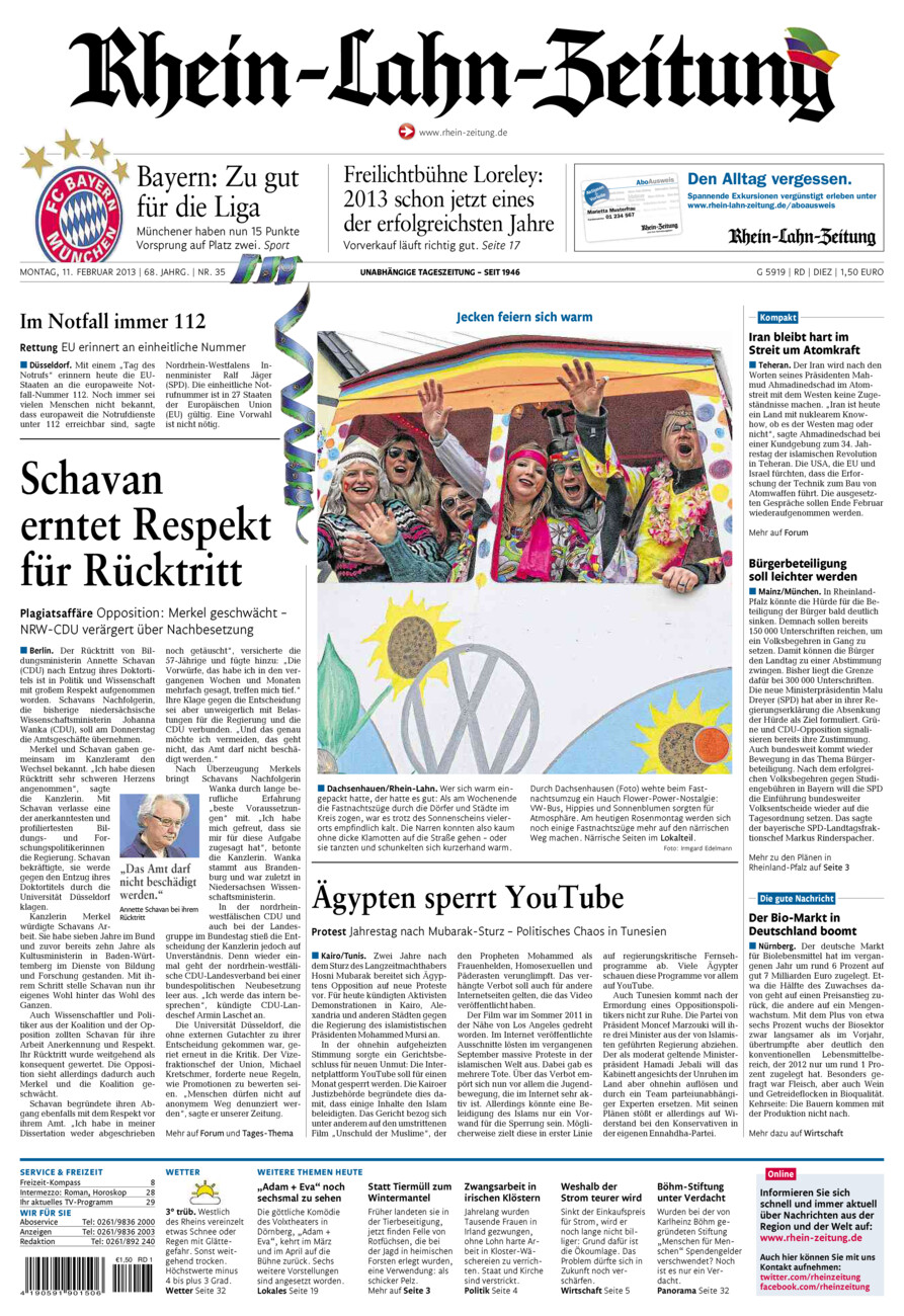 Rhein-Lahn-Zeitung Diez (Archiv) vom Montag, 11.02.2013