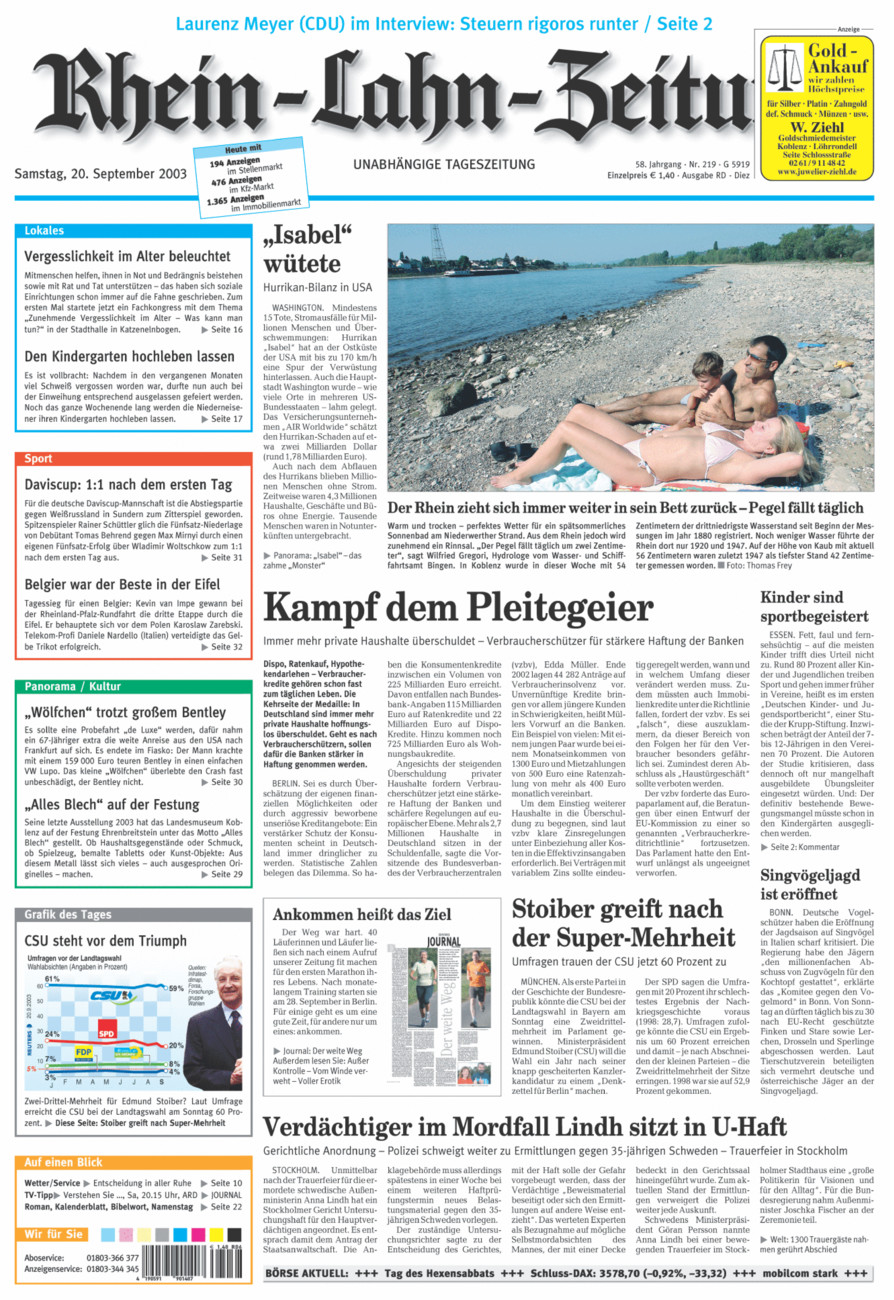 Rhein-Lahn-Zeitung Diez (Archiv) vom Samstag, 20.09.2003