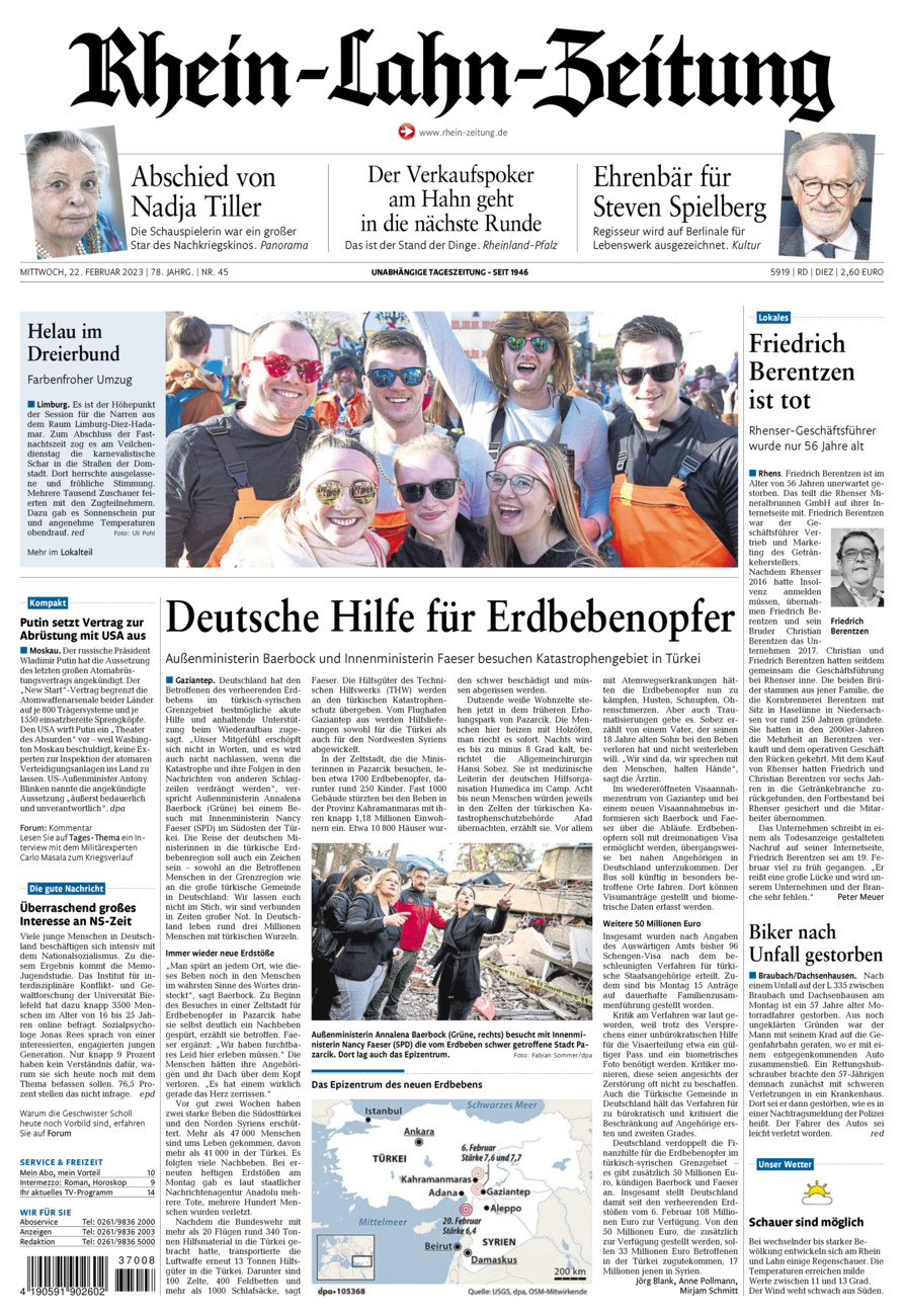 Rhein-Lahn-Zeitung Diez (Archiv) vom Mittwoch, 22.02.2023