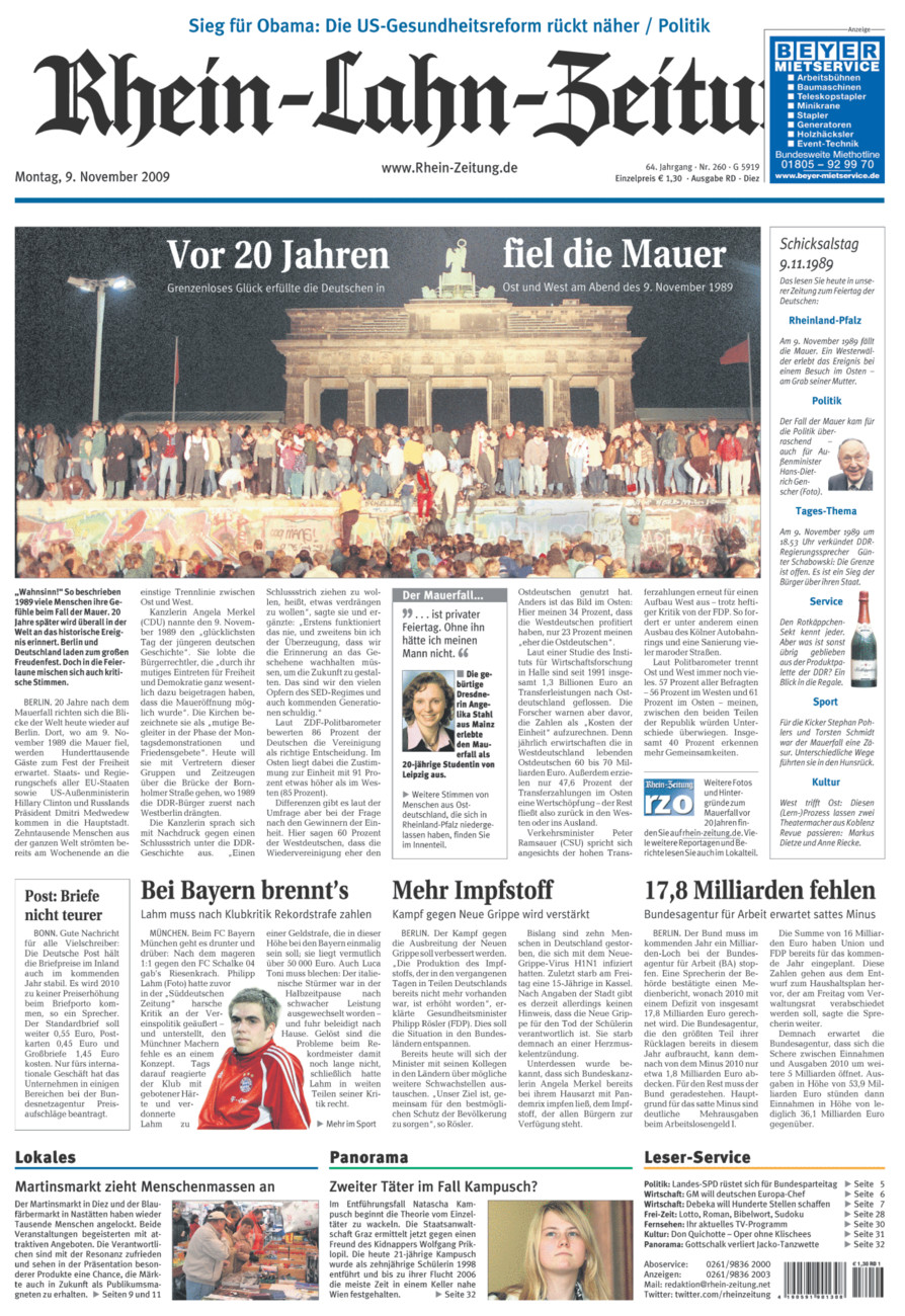 Rhein-Lahn-Zeitung Diez (Archiv) vom Montag, 09.11.2009