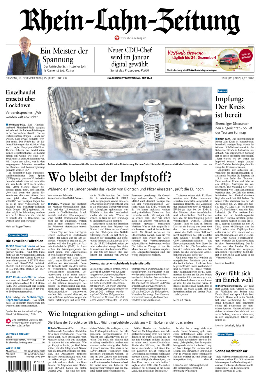 Rhein-Lahn-Zeitung Diez (Archiv) vom Dienstag, 15.12.2020