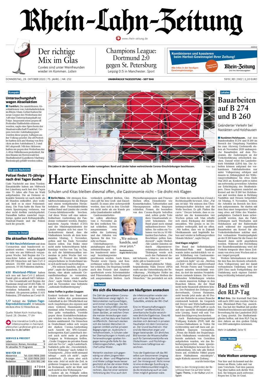 Rhein-Lahn-Zeitung Diez (Archiv) vom Donnerstag, 29.10.2020