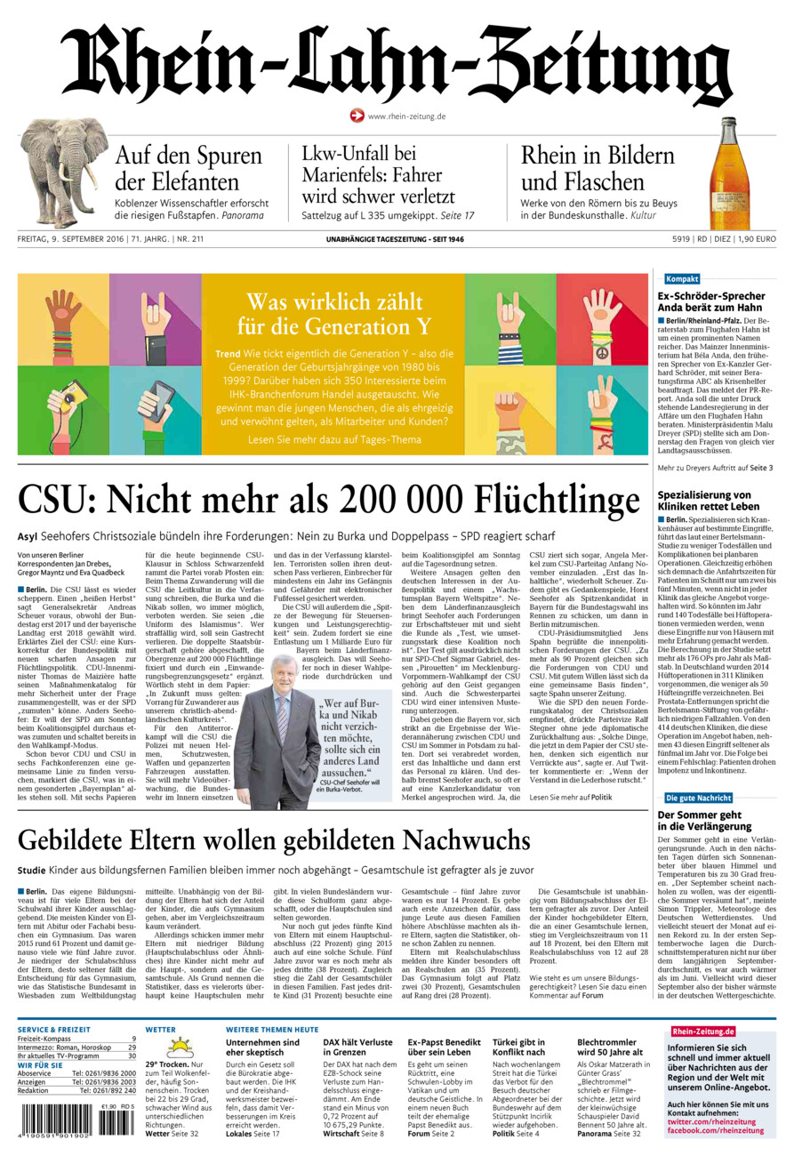 Rhein-Lahn-Zeitung Diez (Archiv) vom Freitag, 09.09.2016