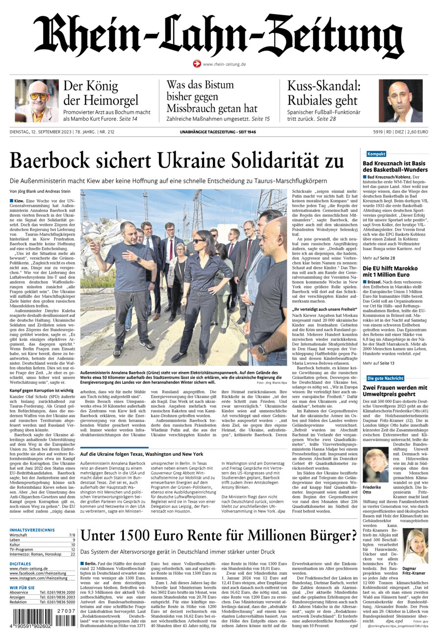 Rhein-Lahn-Zeitung Diez (Archiv) vom Dienstag, 12.09.2023